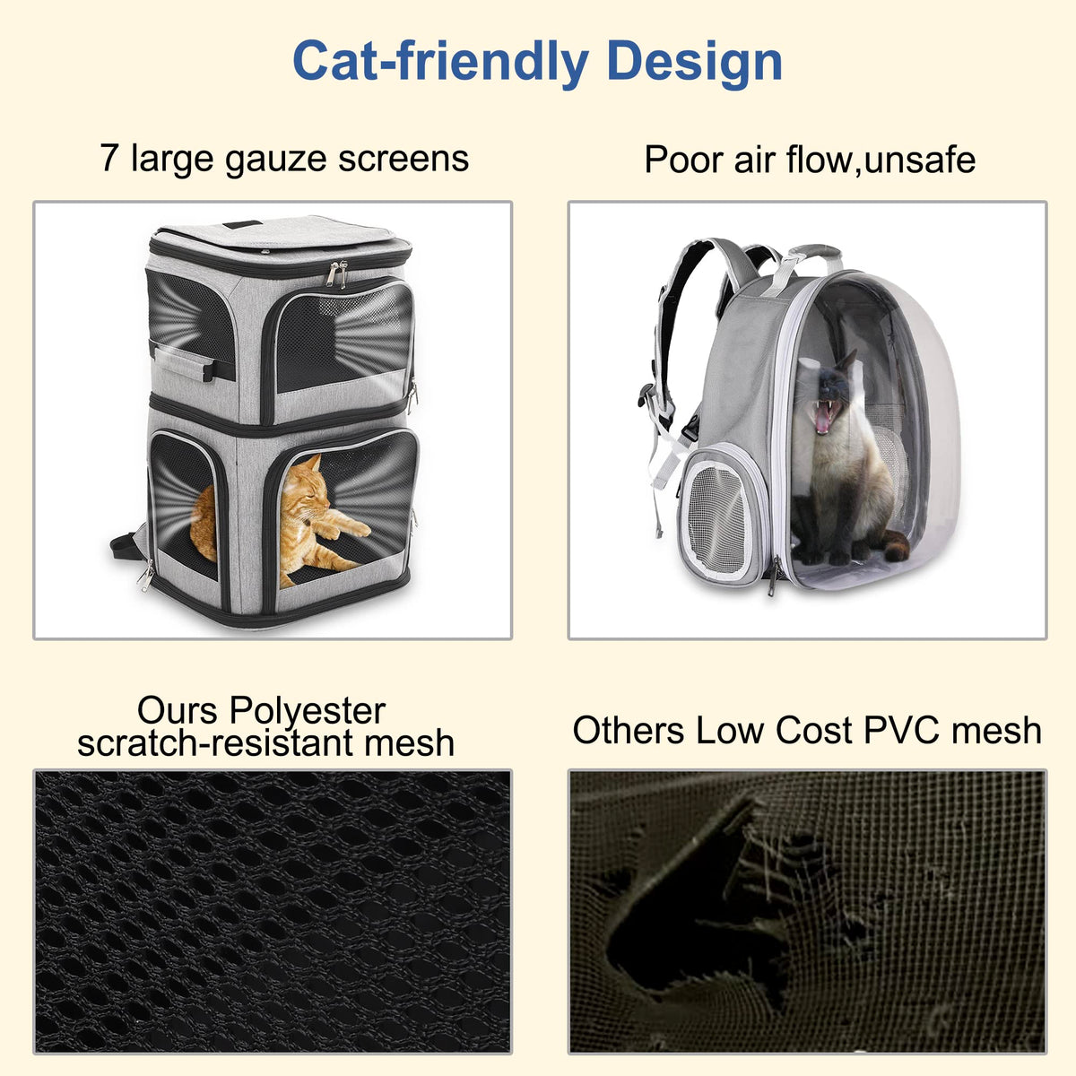Expandable Cat Backpack Carrier for 2 Cats, 7 Windows, Foldable L131