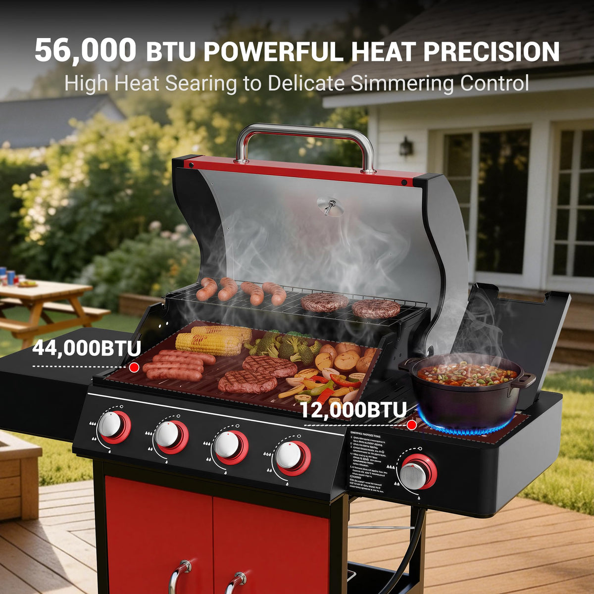 4 Burner Propane Gas Grill with Side Burner U649