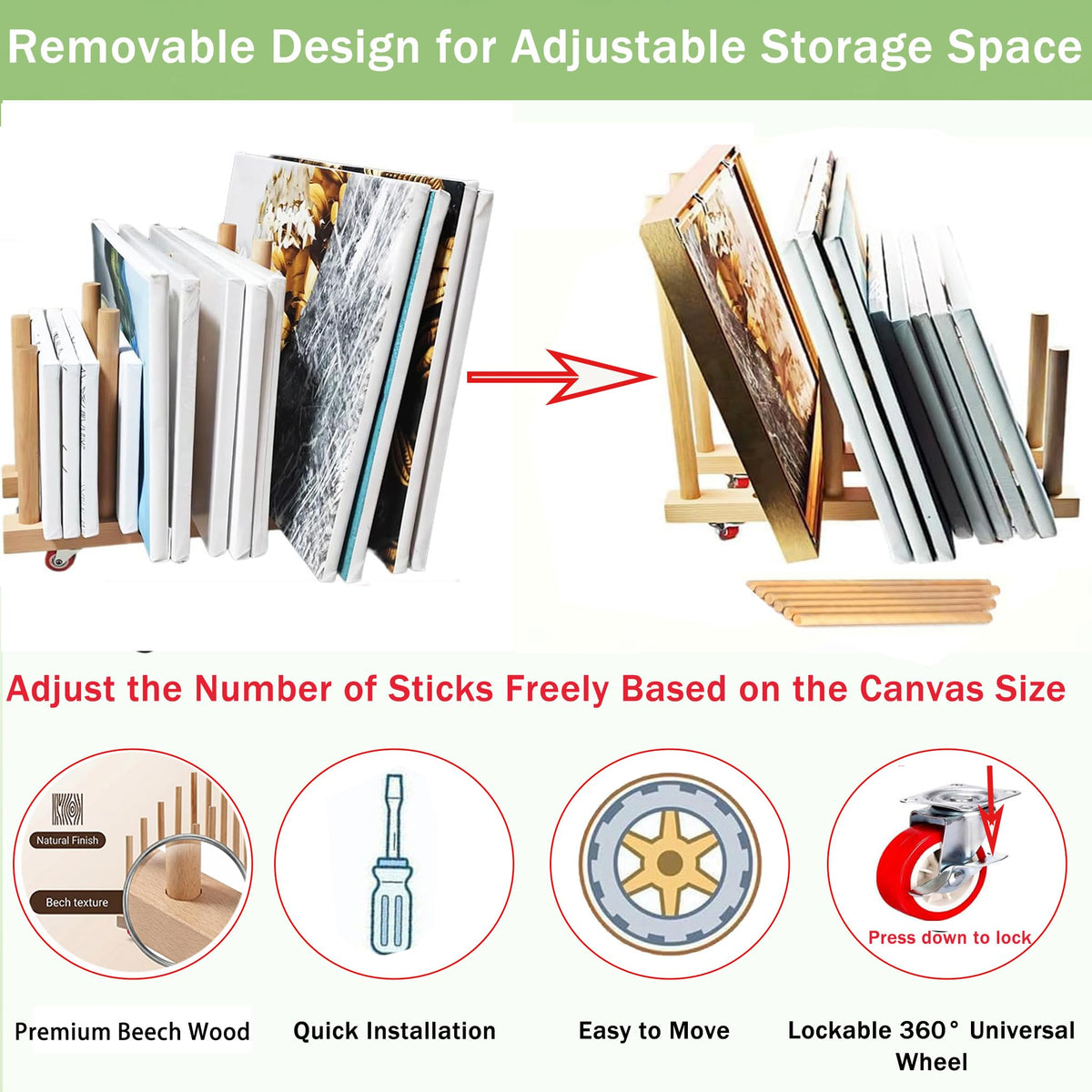 Artwork Storage Rack with Brake Caster Wheels 12in I842790