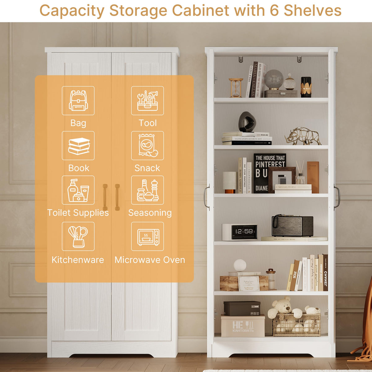 70" Tall Wood Storage Cabinet with 6 Adjustable Shelves R7108