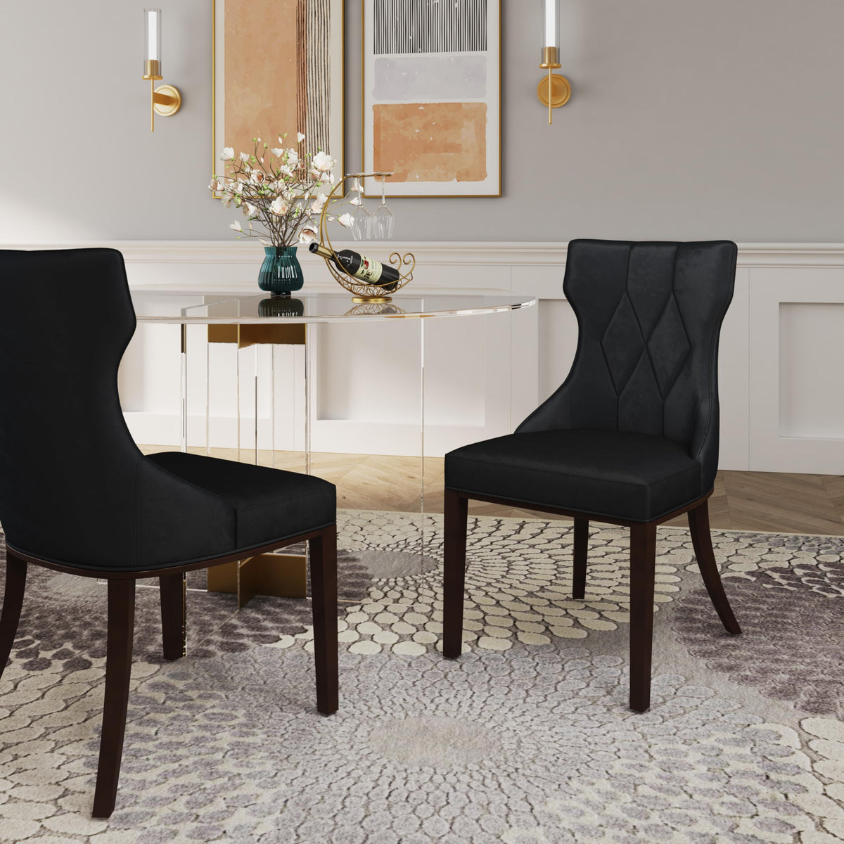 Black Upholstered Dining Chairs Set of 2 Beech Wood D594266