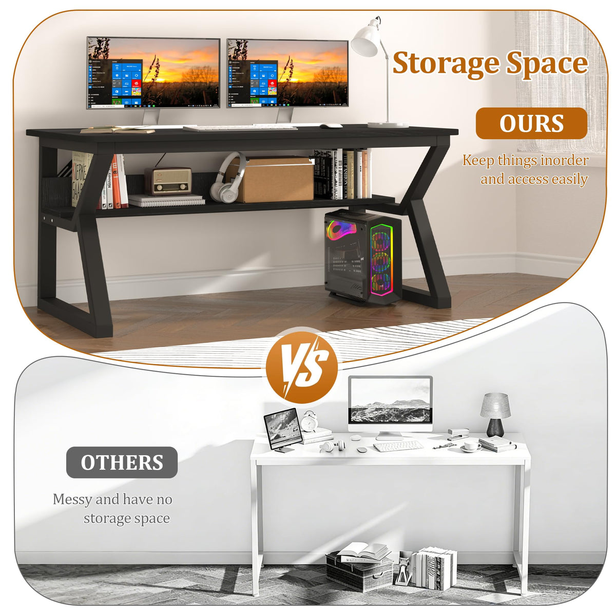 47 inch Black Computer Desk with Storage Shelf M146