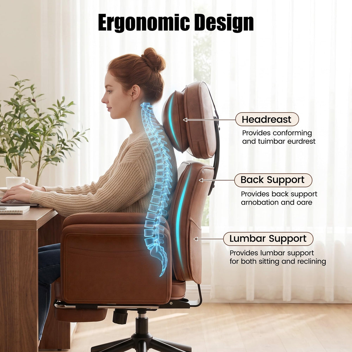 Brown Criss Cross Office Chair with Flip-Up Armrests and Headrest X784