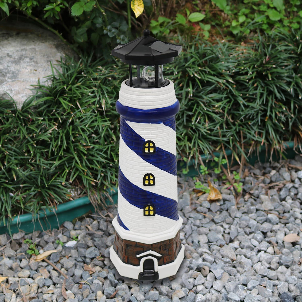 Solar LED Lighthouse Lamp 14.5 Inches Blue X10558