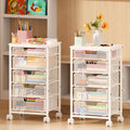 White 5 Drawer Rolling Utility Cart with Wooden Tabletop V688