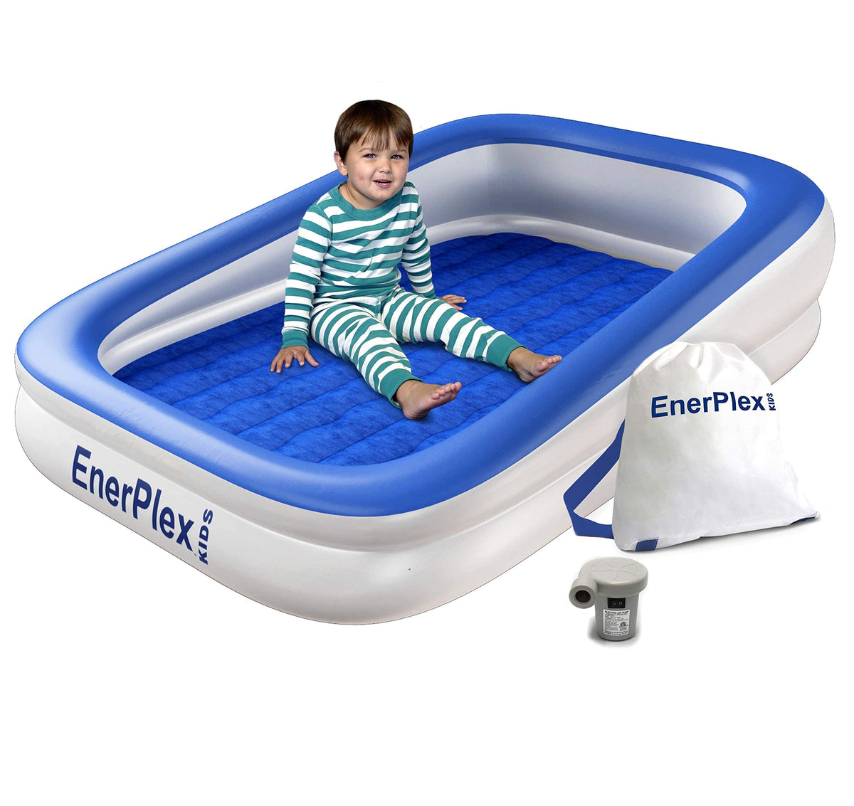 Kids Inflatable Travel Bed with High Speed Pump, Blue D2619
