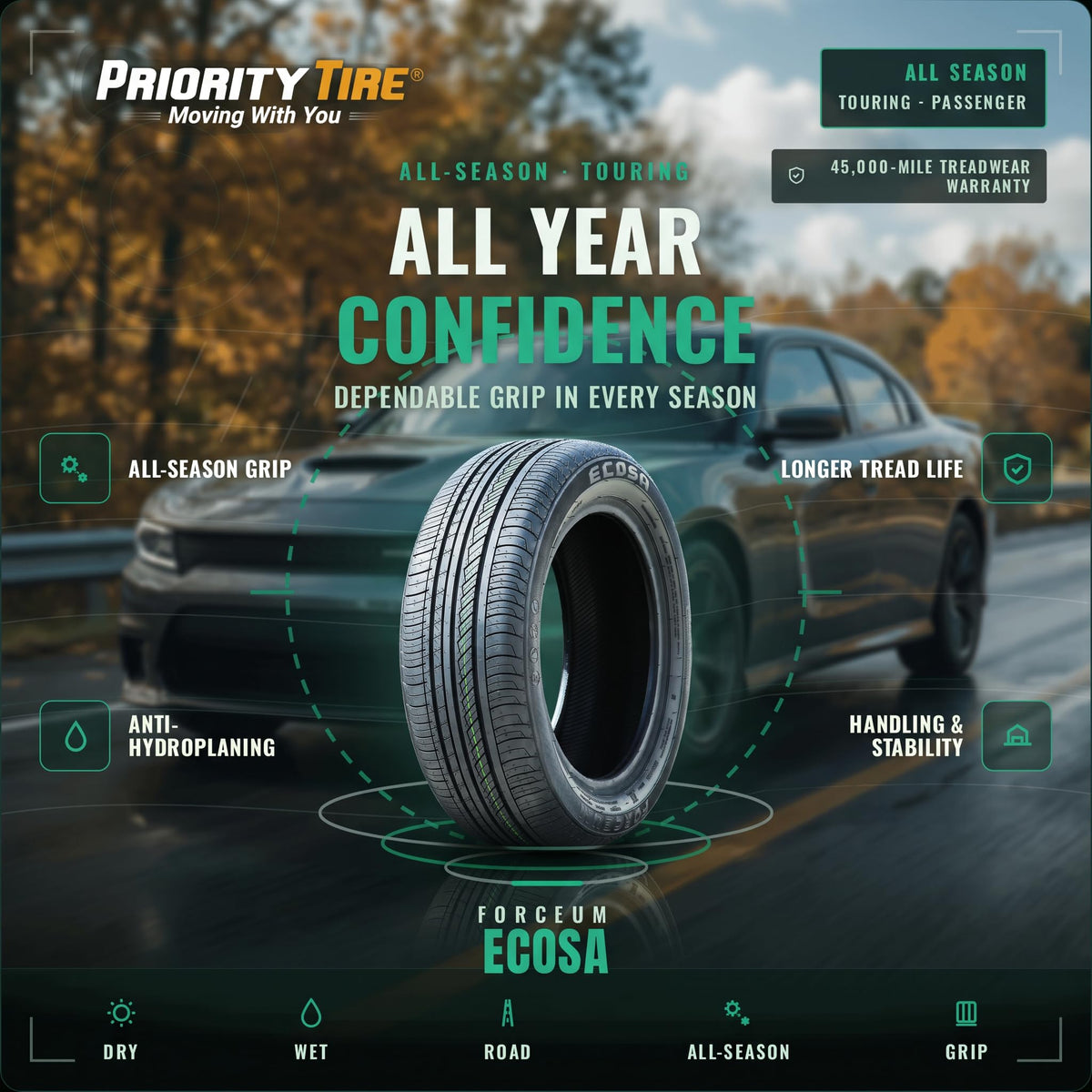 All-Season Touring Radial Tire 205/65R15 94V Black Side Wall E5383