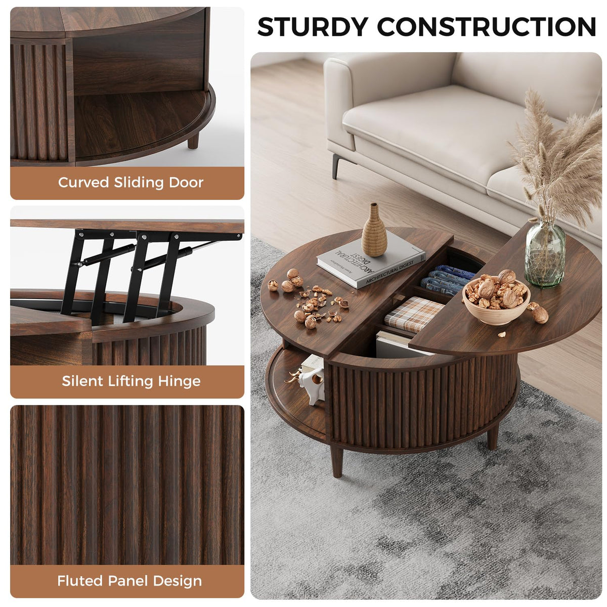 Round Lift Top Coffee Table with Storage W44795
