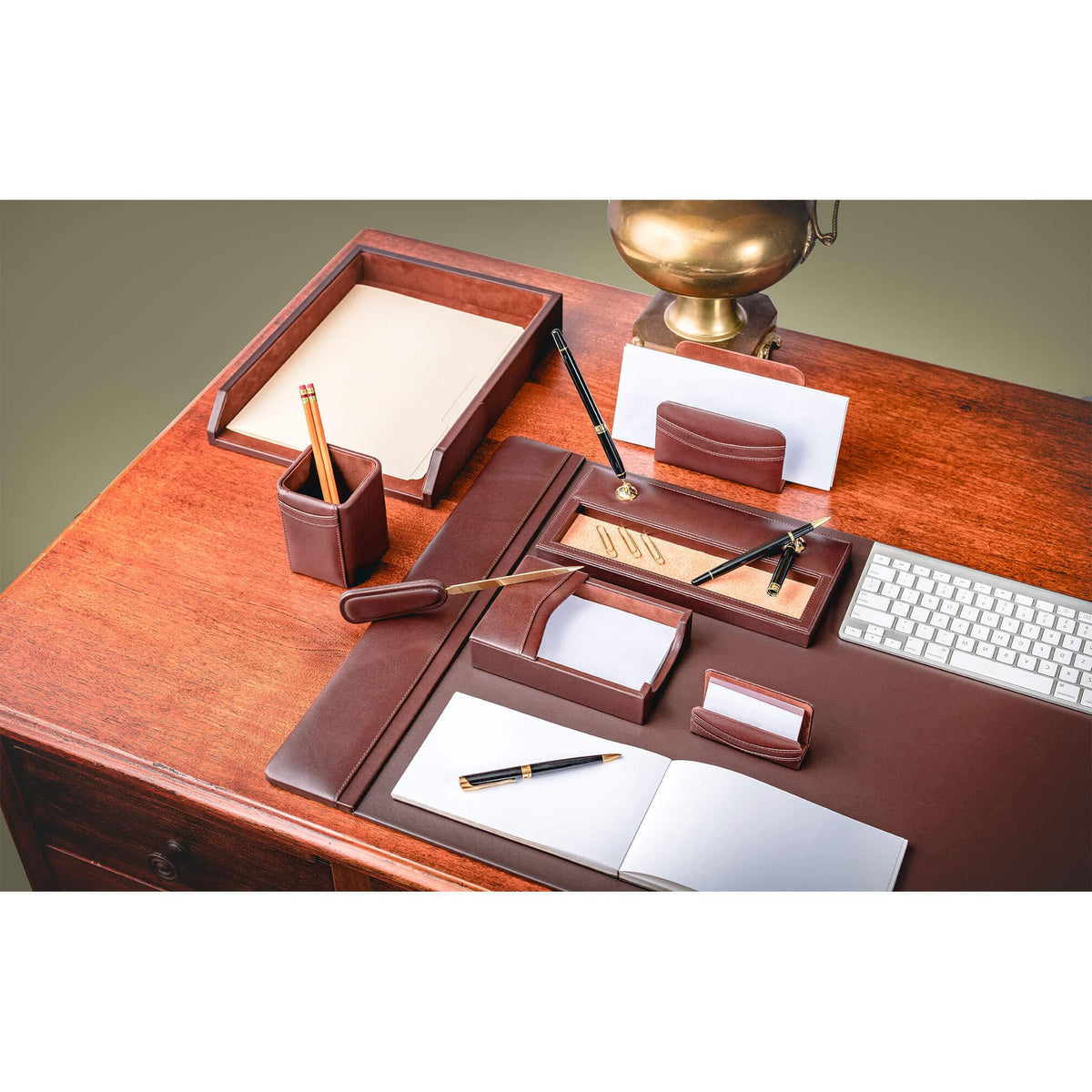 Chocolate Brown Leather 8 Piece Desk Set I94568