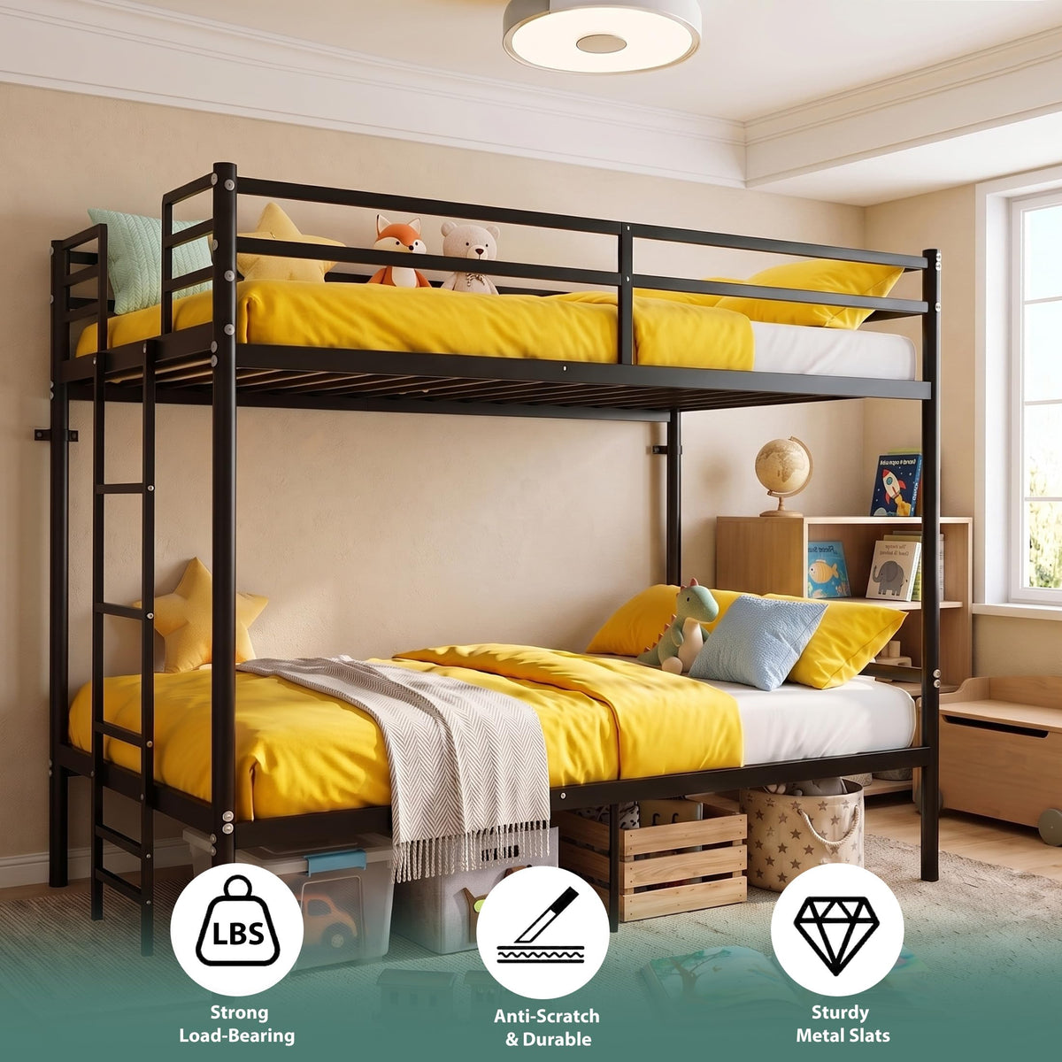 Twin Over Twin Bunk Bed with Ladder, Black H29695