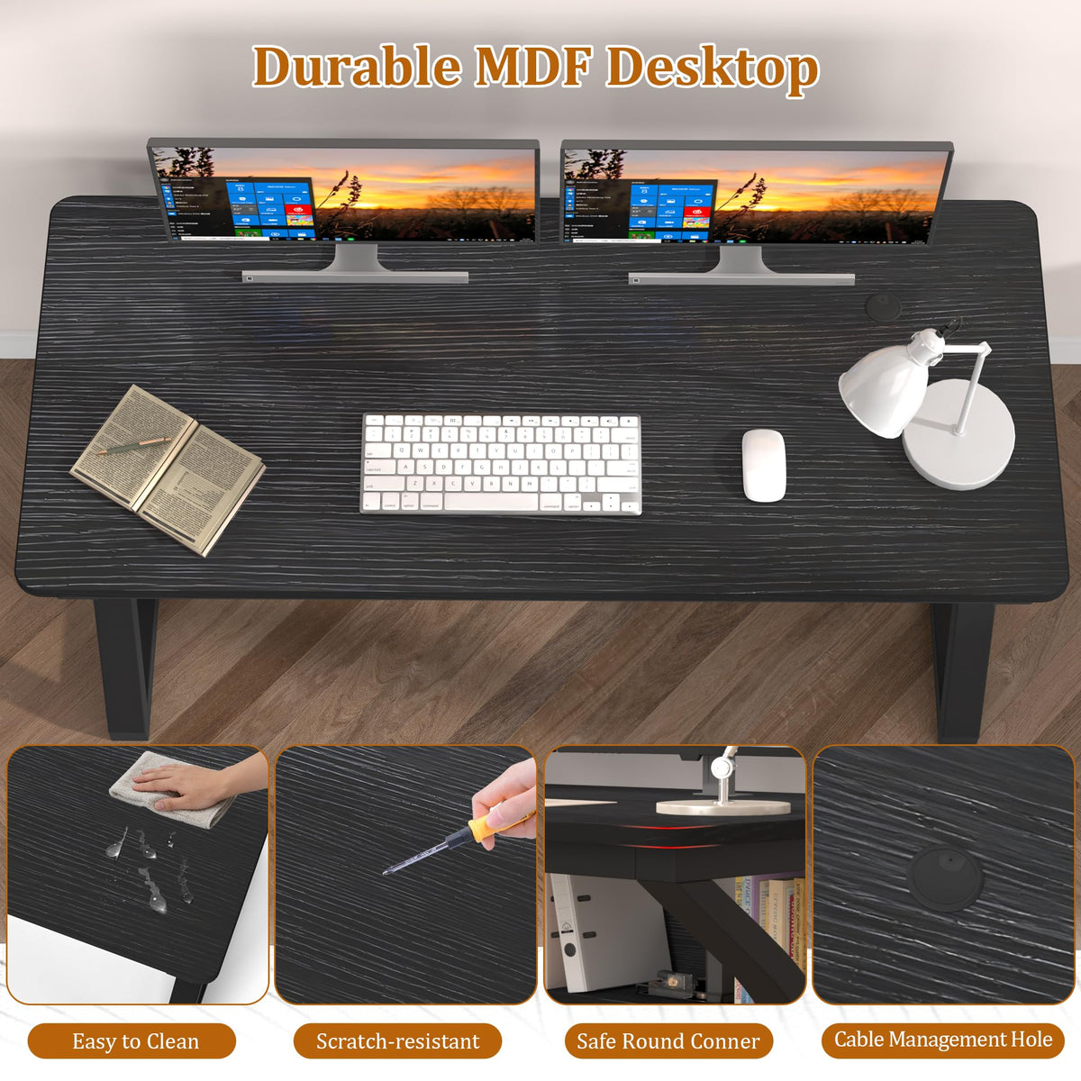 47 inch Black Computer Desk with Storage Shelf M146