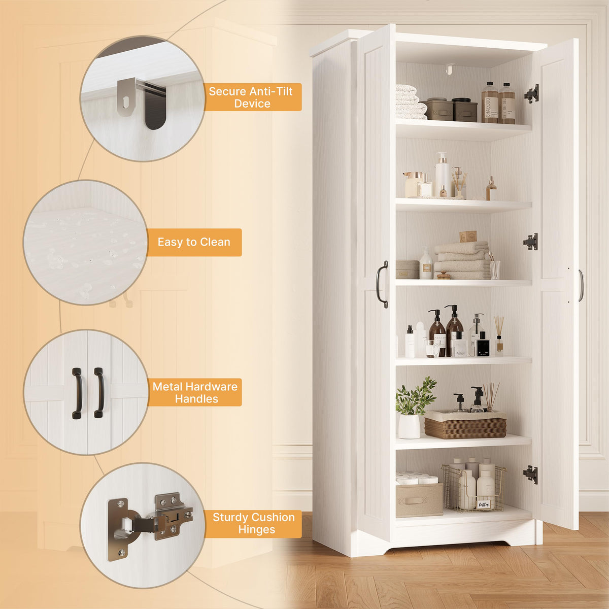 70" Tall Wood Storage Cabinet with 6 Adjustable Shelves R7108
