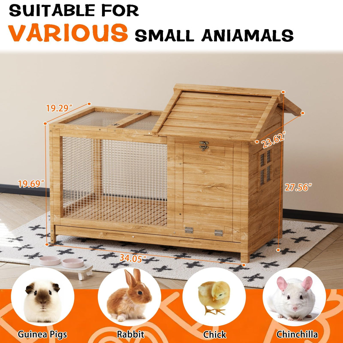 2-Story Wooden Rabbit Hutch & Chicken Coop on Wheels Y294290
