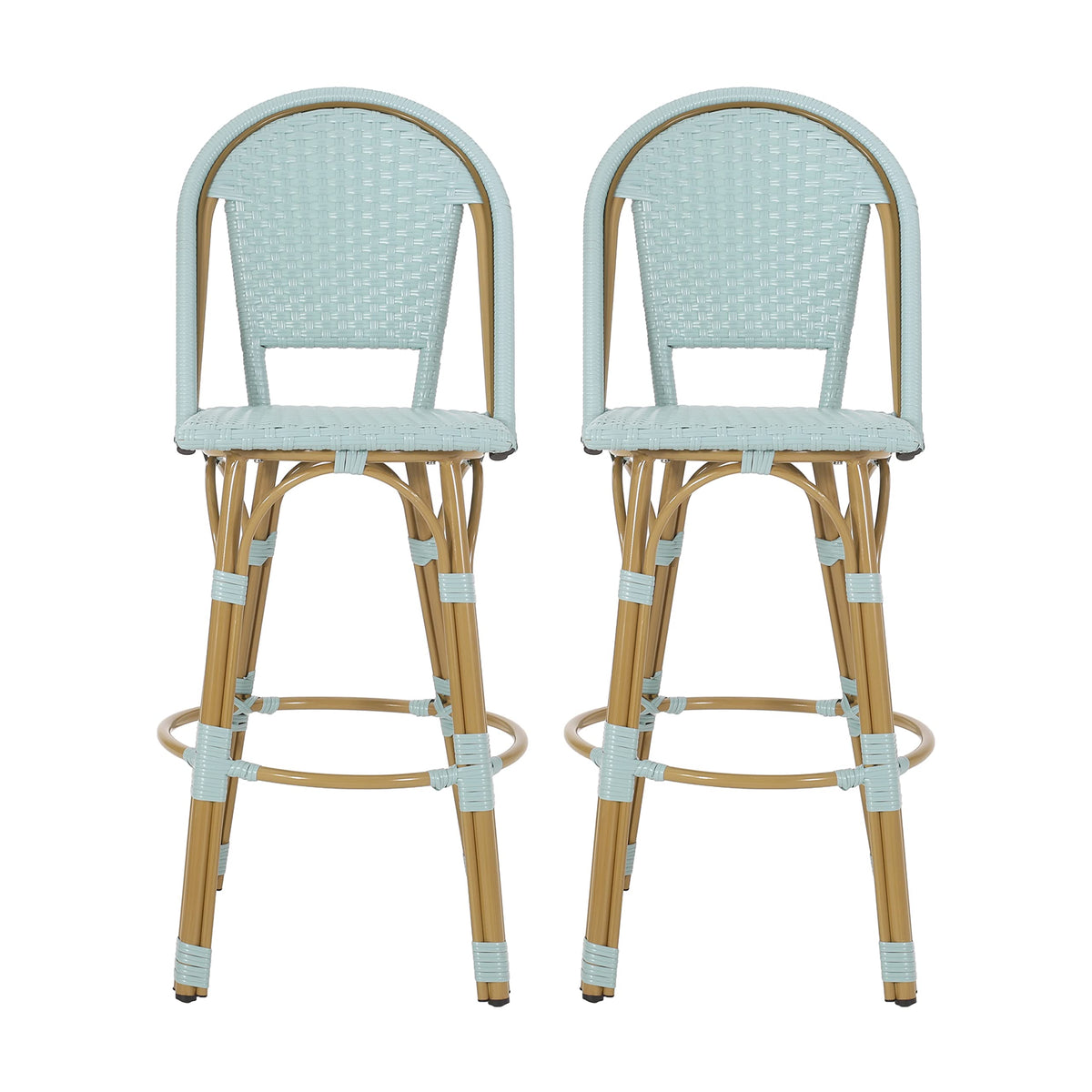 29.5" PE Rattan Aluminum Bar Stools, Set of 2, Light Teal N38508