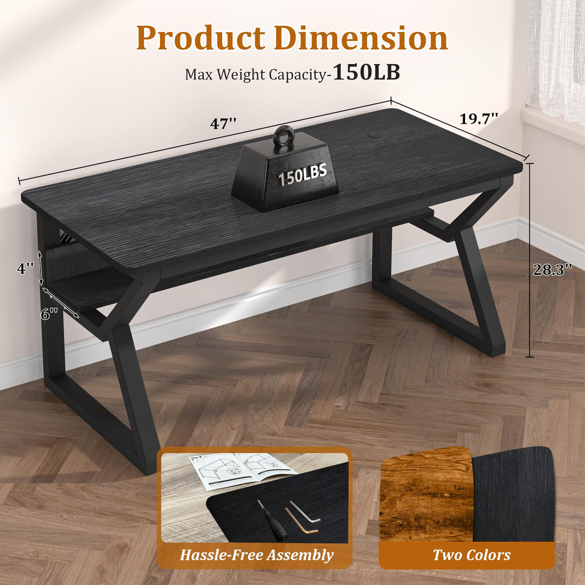 47 inch Black Computer Desk with Storage Shelf M146