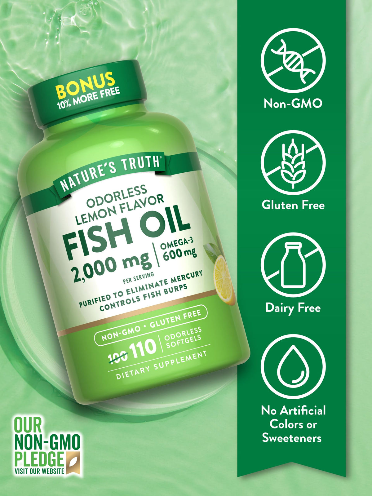 Fish Oil 2000mg 110 Softgels Lemon Flavor E840062