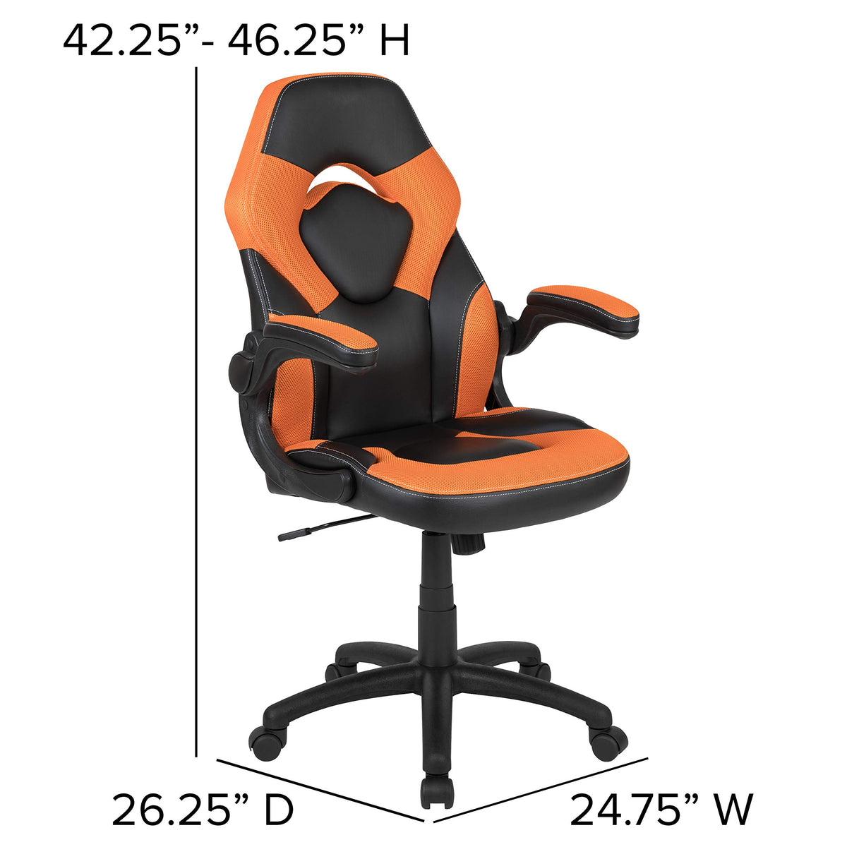 Orange Black Ergonomic Gaming Chair with Flip-Up Arms B887078
