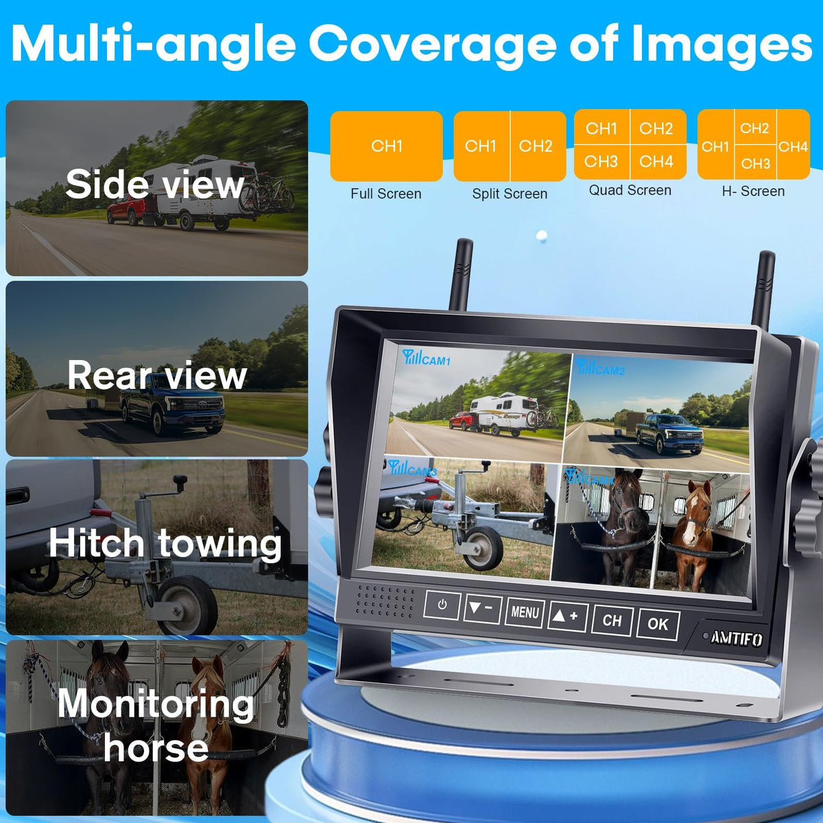 Wireless RV Backup Camera 1080P HD with 7″ DVR Monitor V95920