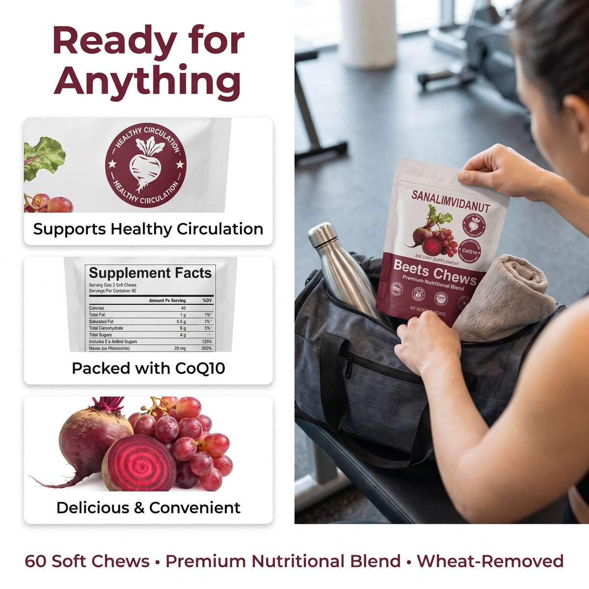 Beets Chews Dietary Supplement, 60 Count V609