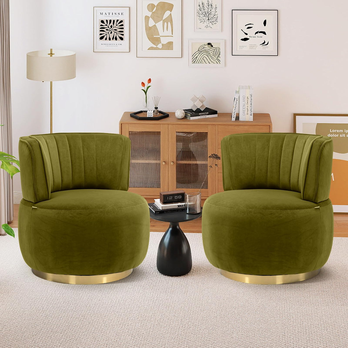 Velvet Swivel Barrel Chairs Set of 2 B9067