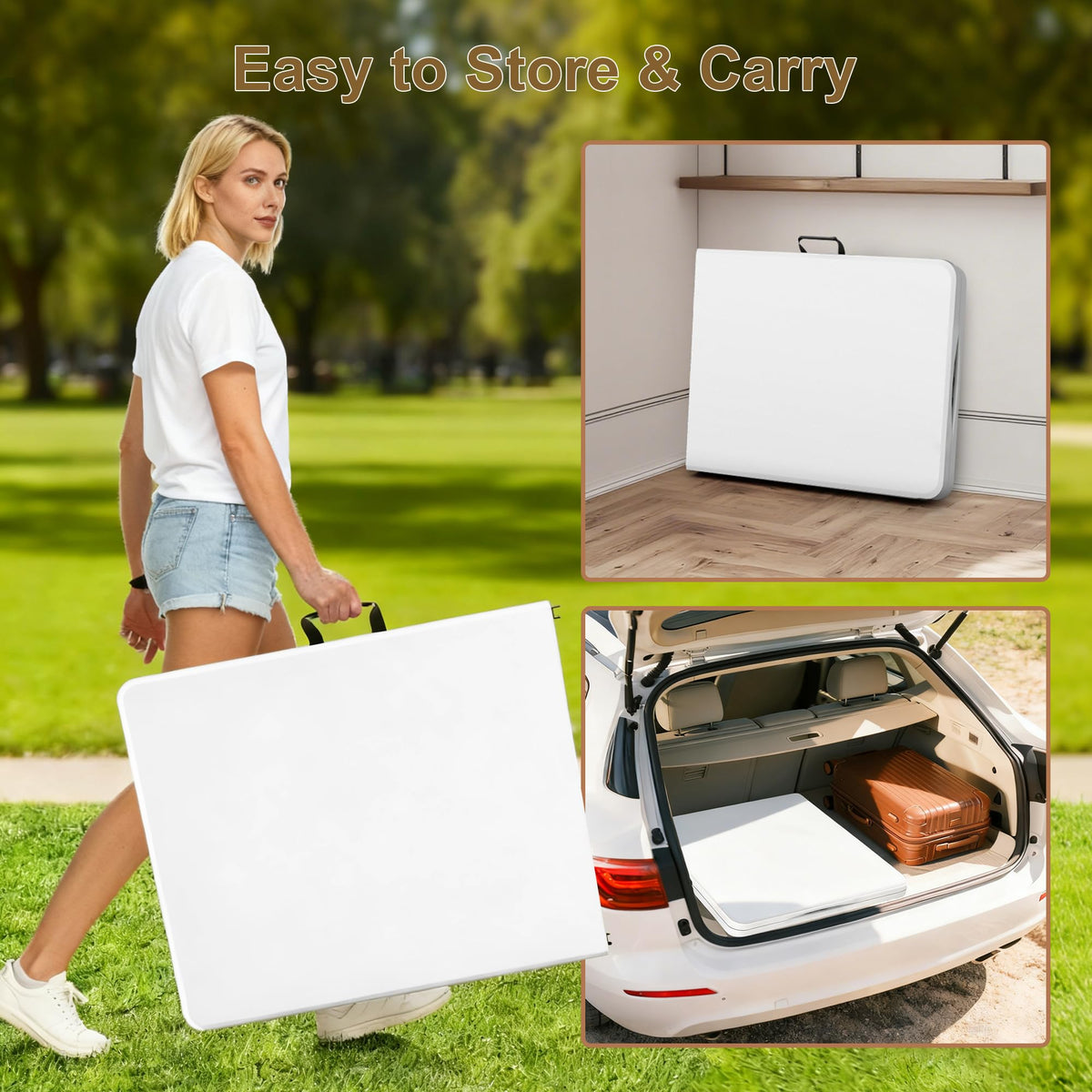 White 6ft Folding Table with Carrying Handle U456101