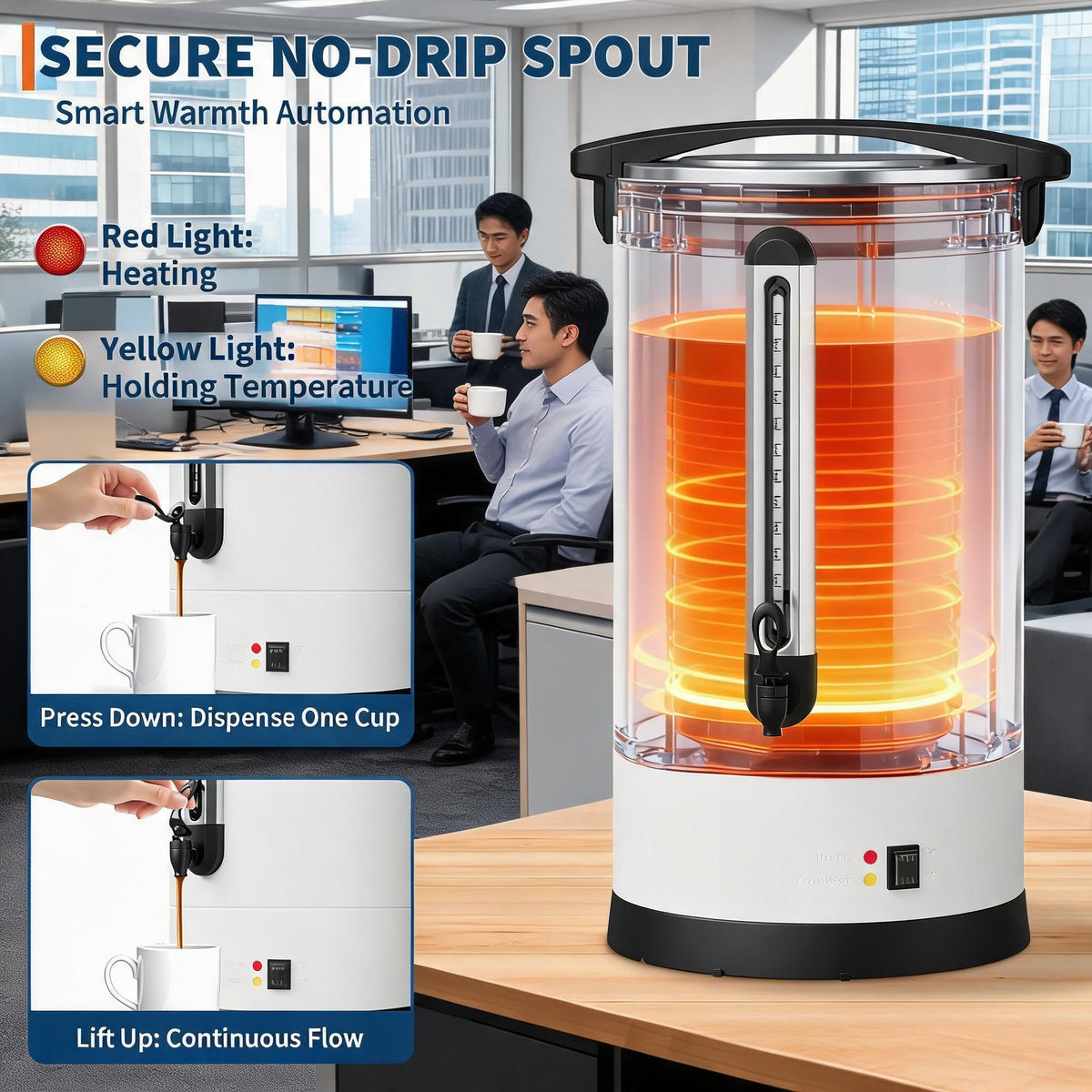 12L 80-Cup Double-Wall Stainless Steel Electric Coffee Urn H7366