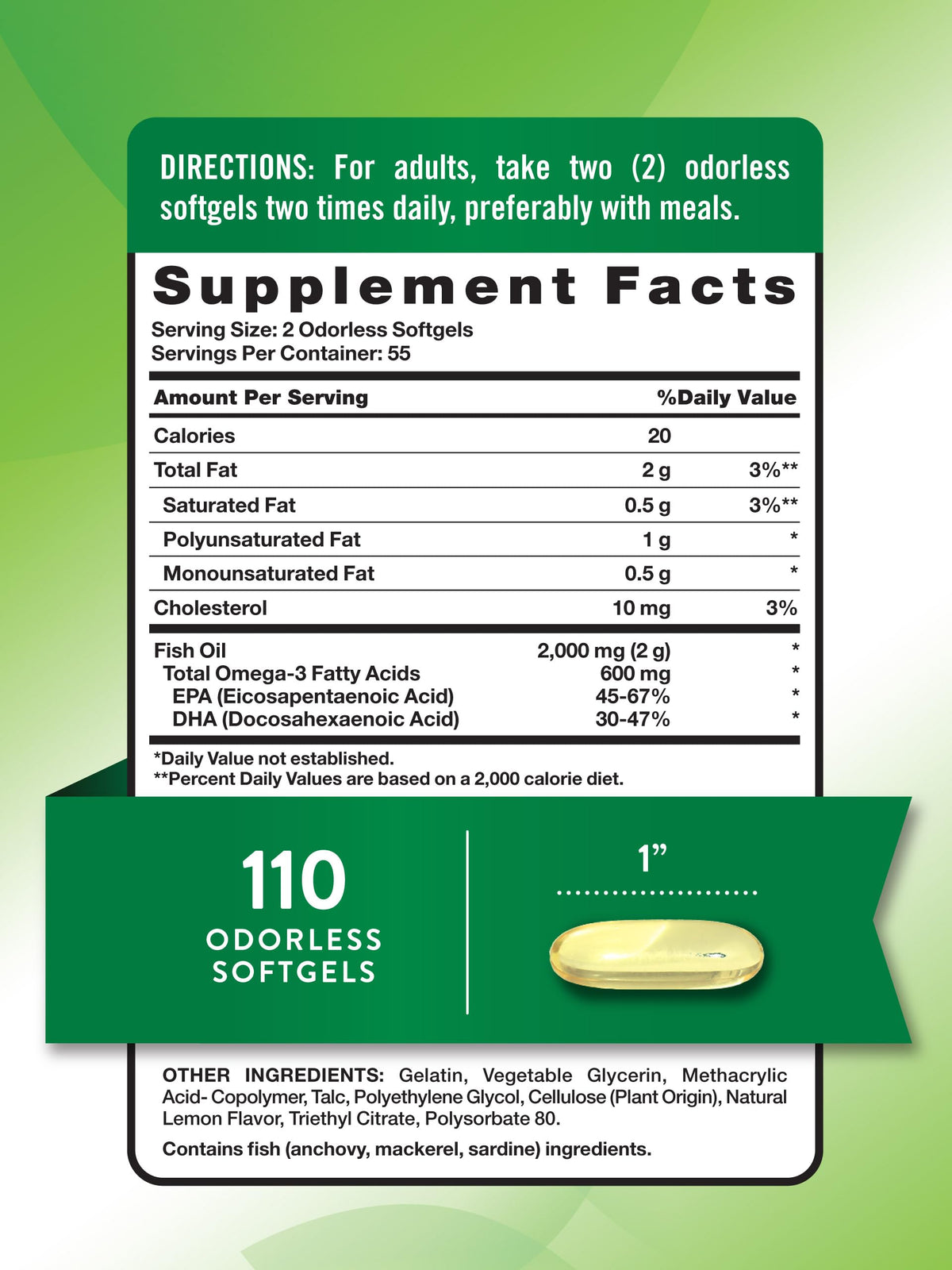 Fish Oil 2000mg 110 Softgels Lemon Flavor E840062