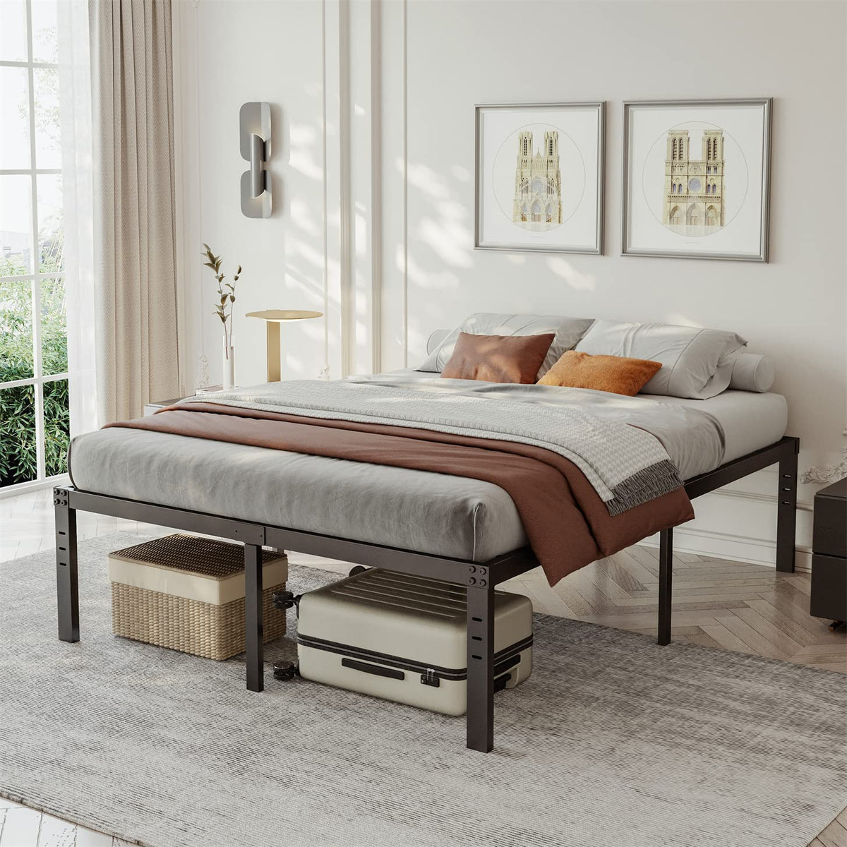 Queen Size 18 inch Tall Black Storage Bed Frame with Steel Slats F636125