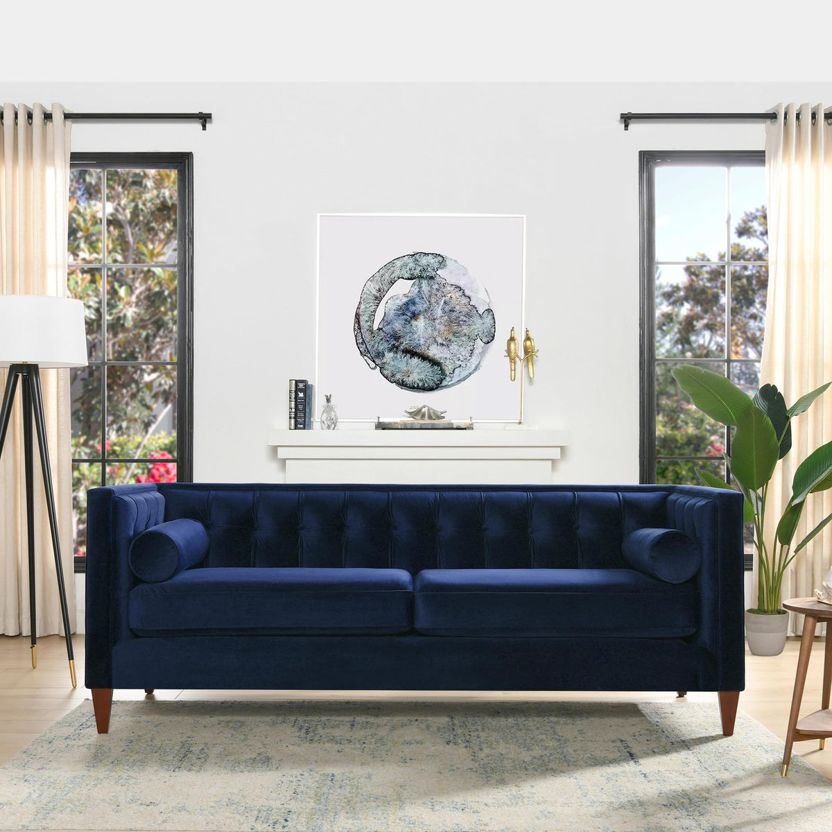 84" Navy Blue Velvet Tufted Sofa L323200