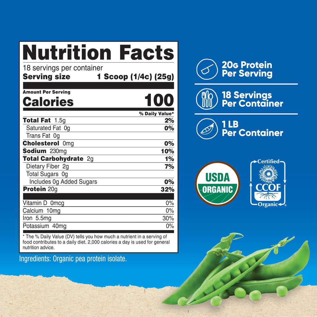 Organic Pea Protein Powder 1 LB Unflavored U5028