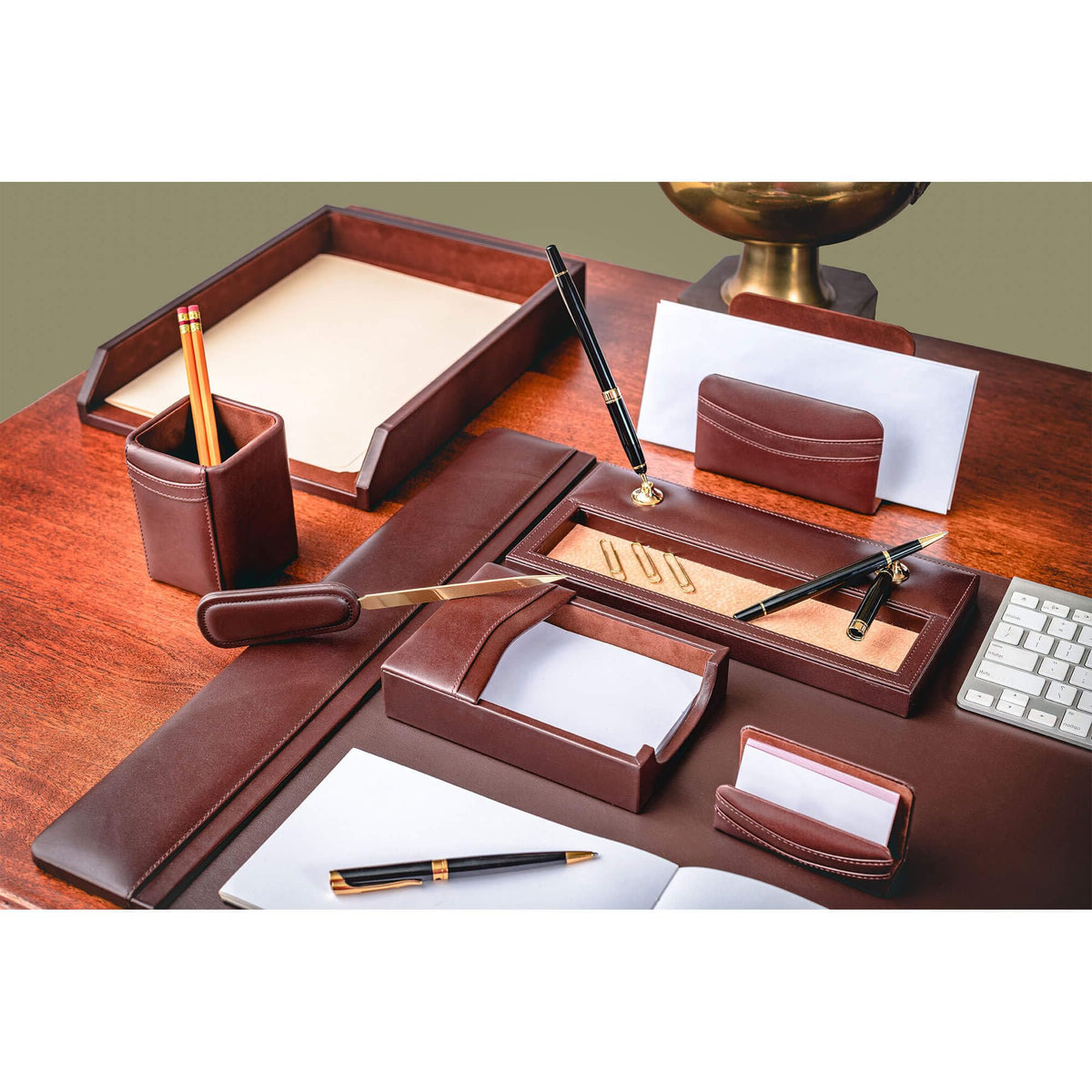 Chocolate Brown Leather 8 Piece Desk Set I94568