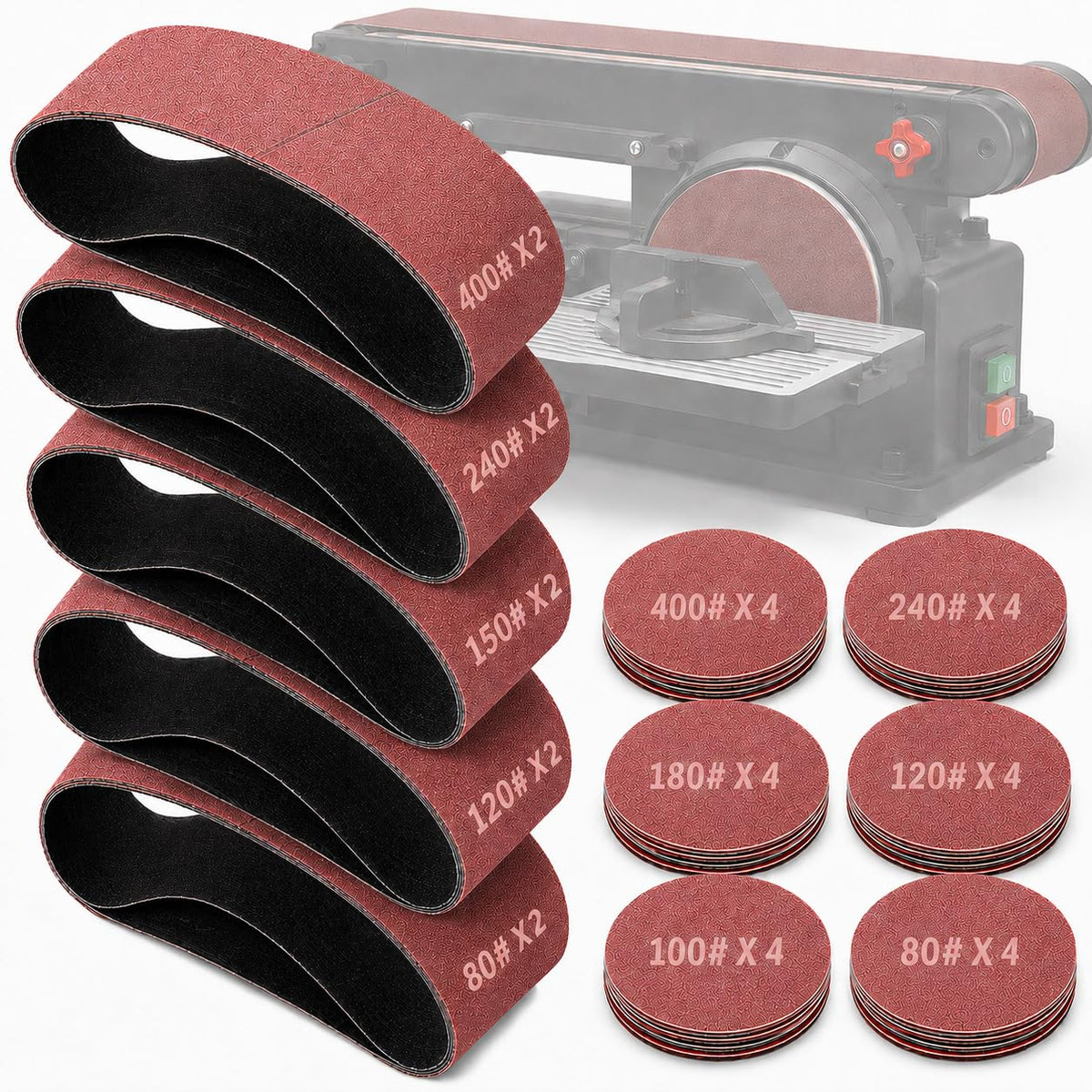 34 Pieces Sanding Belts and PSA Sanding Discs Set Alumina R195934