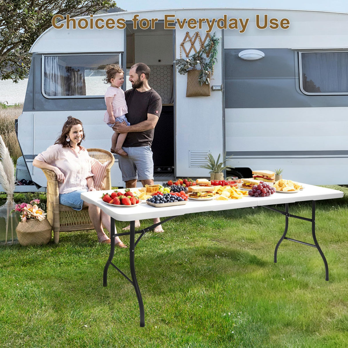 White 6ft Folding Table with Carrying Handle U456101