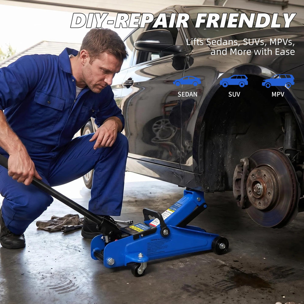 2 Ton Low Profile Floor Jack, 4000 lbs, Blue C262957