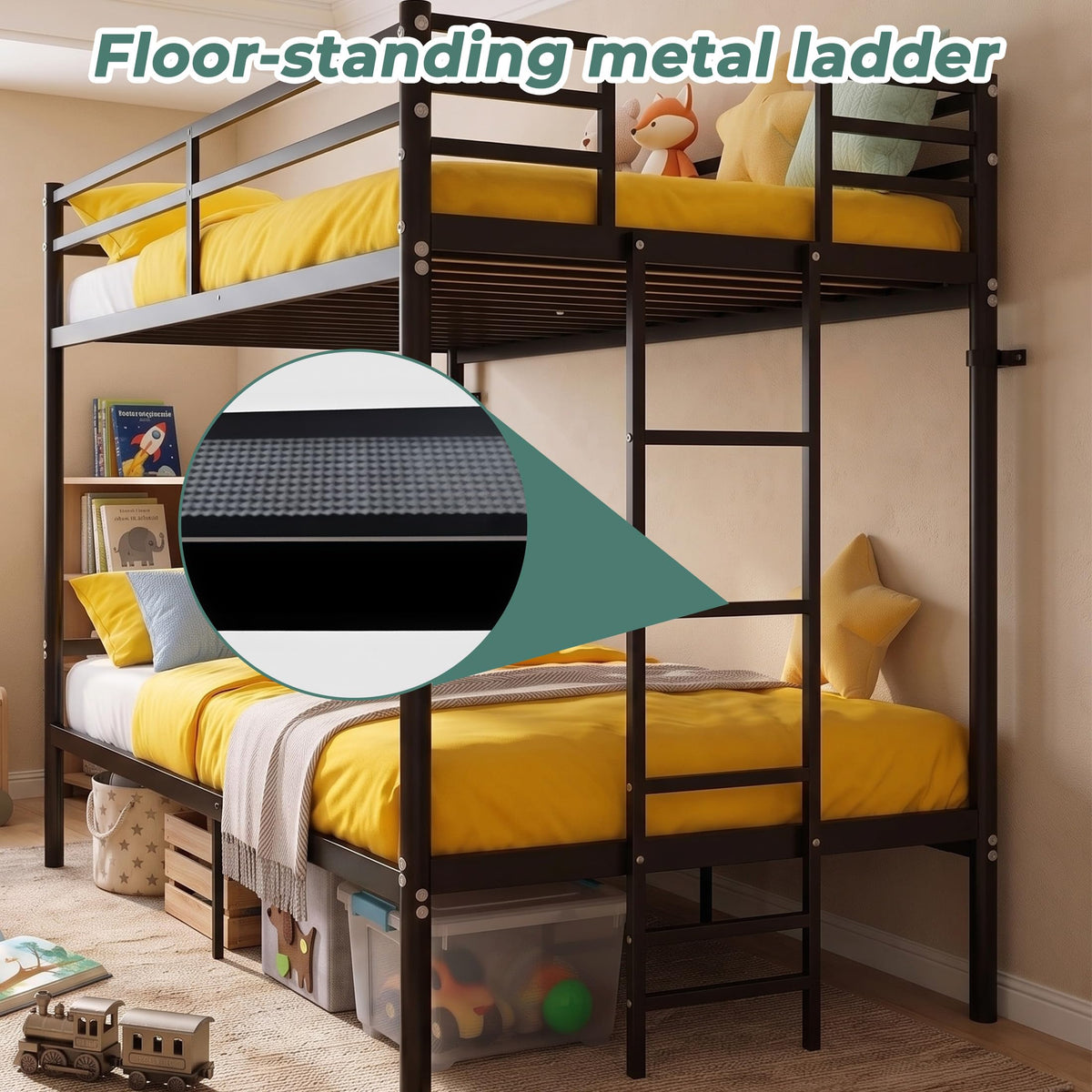 Twin Over Twin Bunk Bed with Ladder, Black H29695