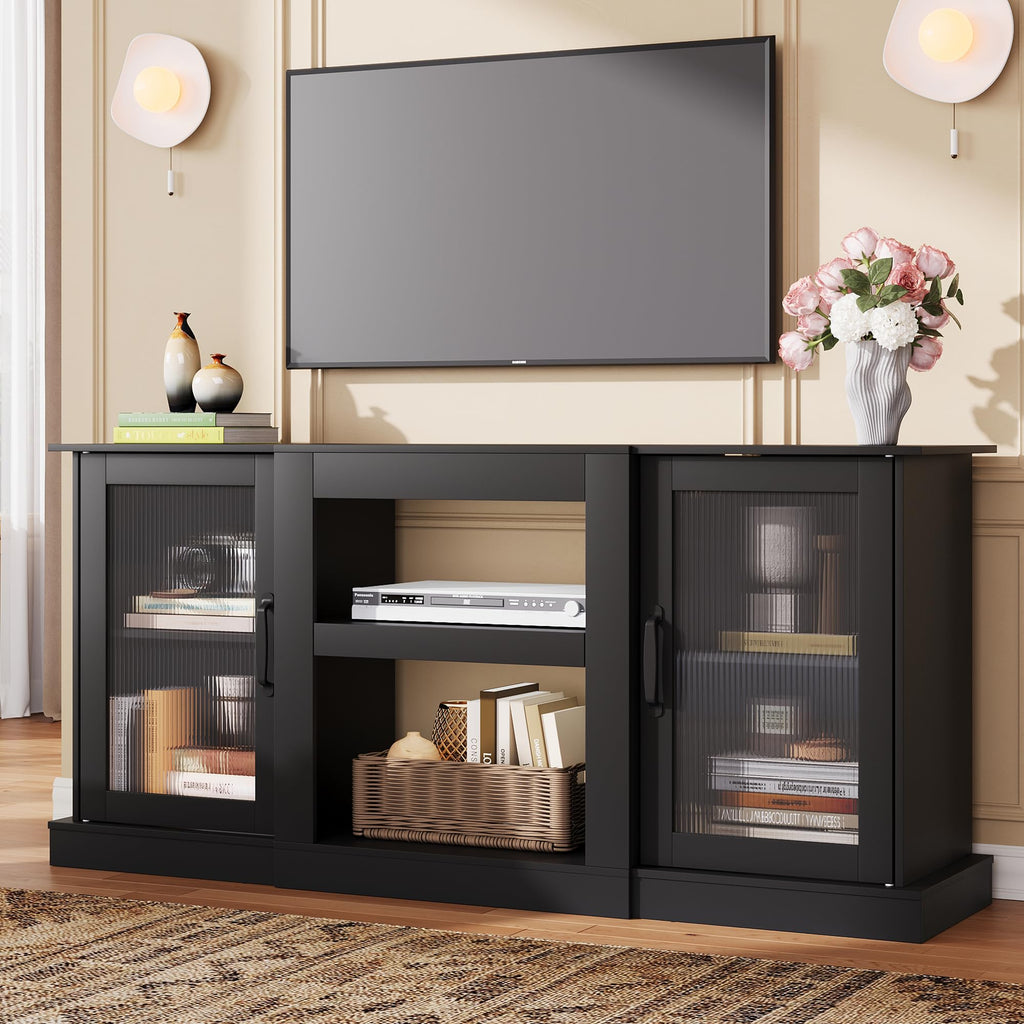 Black 58" TV Stand with Storage Cabinets and Adjustable Shelves H2267