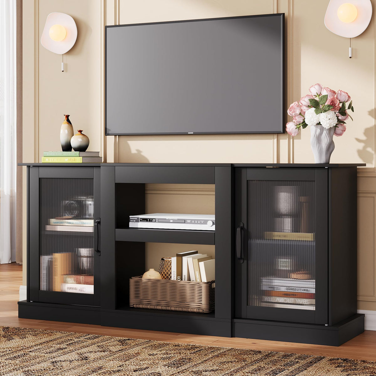Black 58" TV Stand with Storage Cabinets and Adjustable Shelves H2267