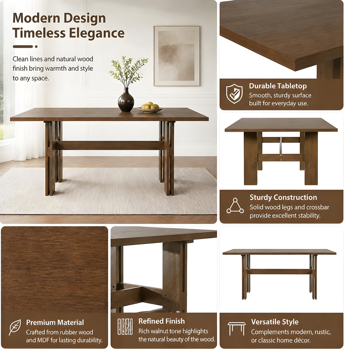 7-Piece Rubber Wood Dining Table Set with Chairs M429