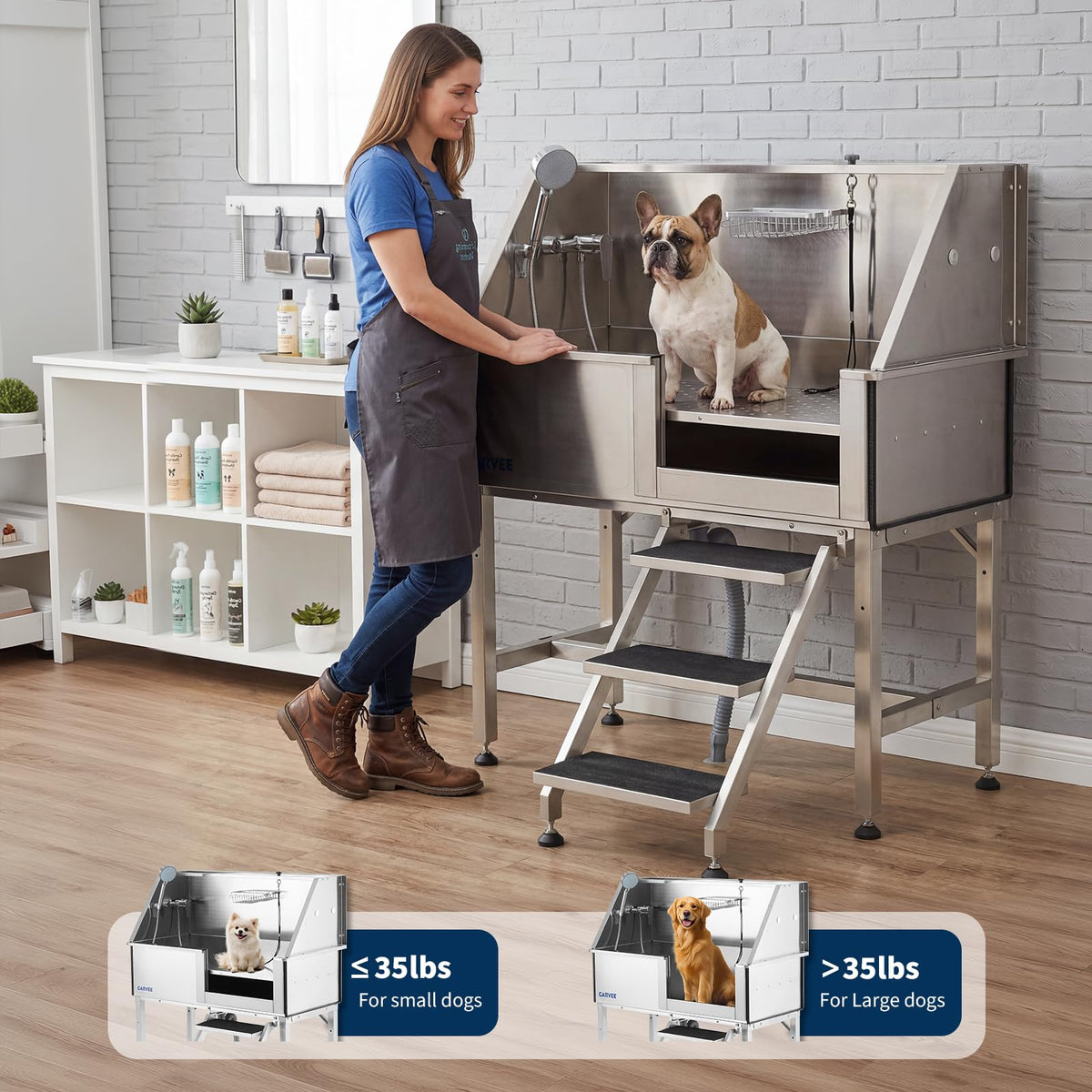 46 Inch Dog Washing Station with Walk-in Stair E485
