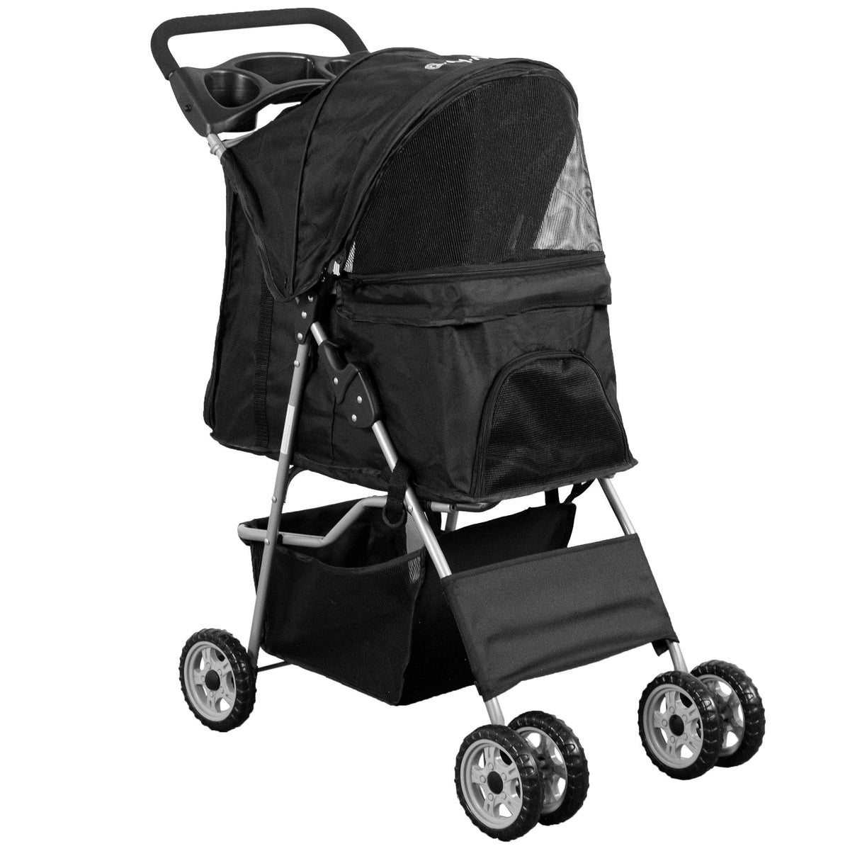Black 4 Wheel Foldable Pet Stroller Y33266