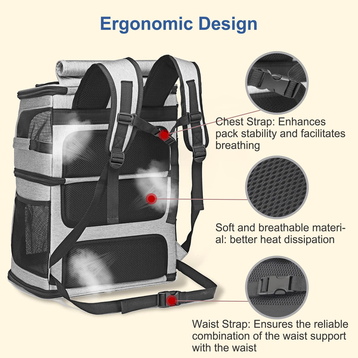 Expandable Cat Backpack Carrier for 2 Cats, 7 Windows, Foldable L131