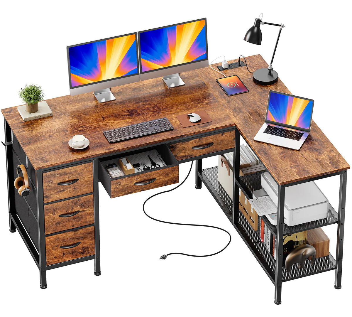 47 Inch L Shaped Desk with Power Outlets A61753
