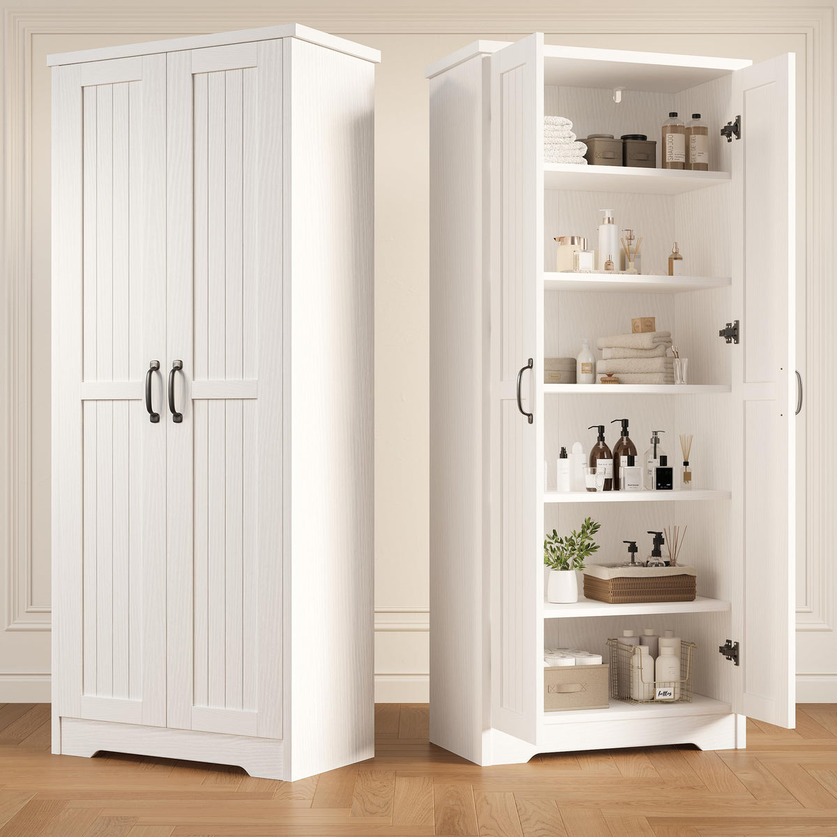 70" Tall Wood Storage Cabinet with 6 Adjustable Shelves R7108