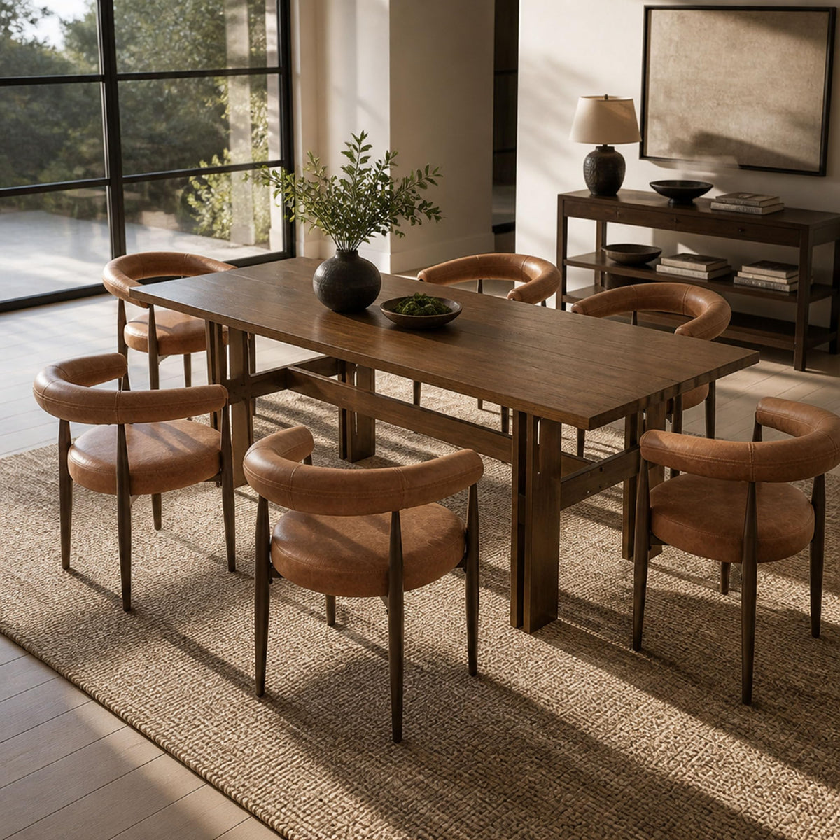 7-Piece Rubber Wood Dining Table Set with Chairs M429
