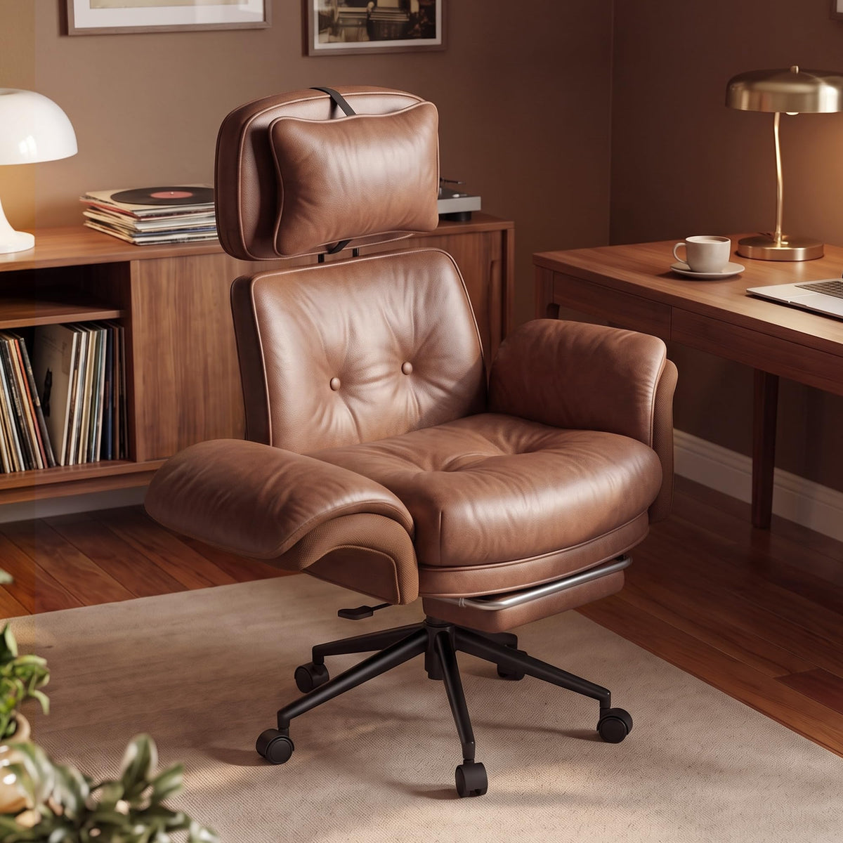Brown Criss Cross Office Chair with Flip-Up Armrests and Headrest X784