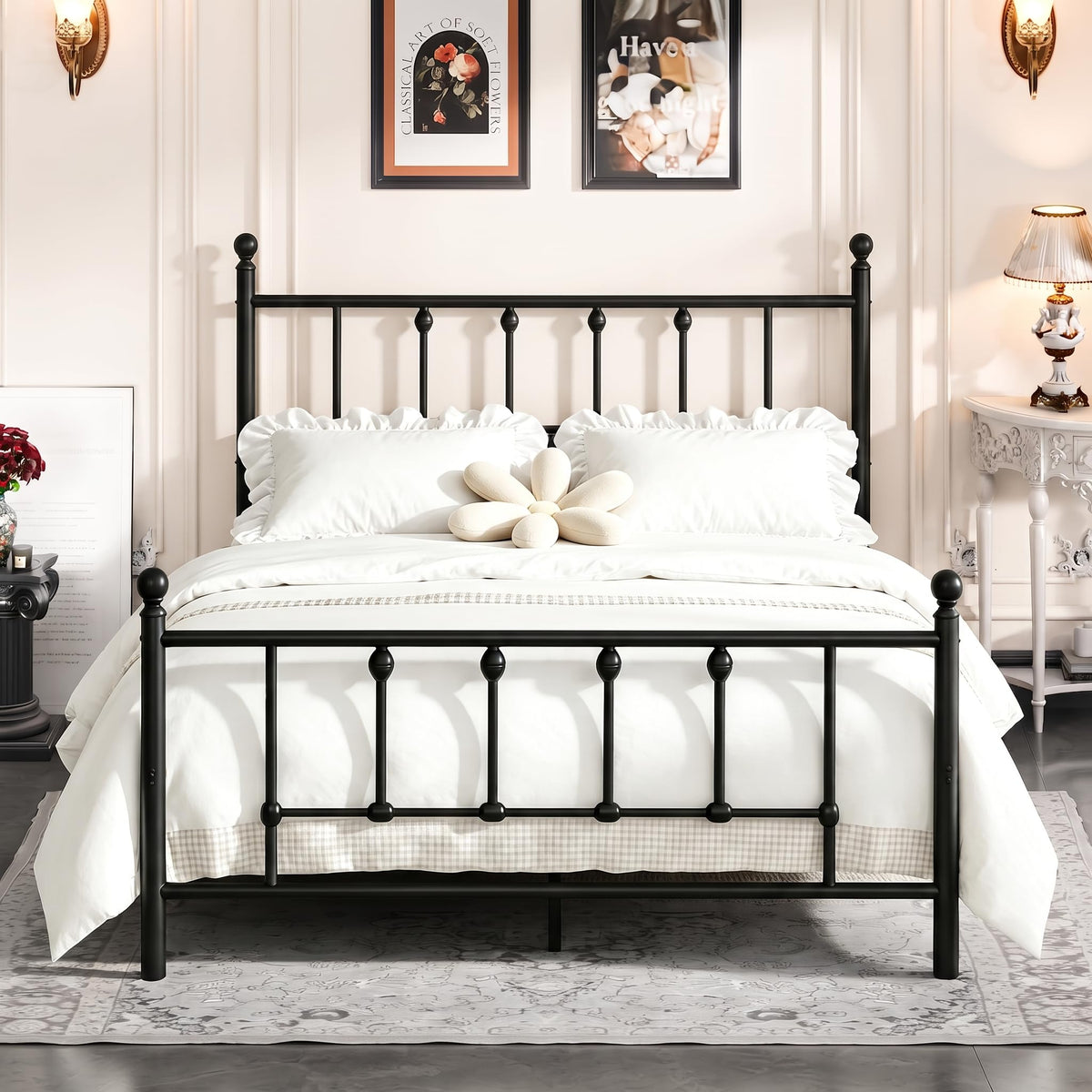 14 Inch Full Size Victorian Metal Platform Bed Frame with Headboard and Footboard F485