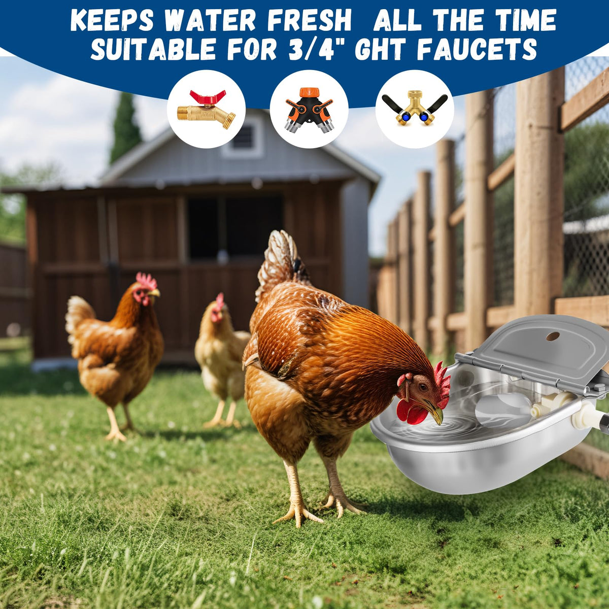 Automatic Chicken Waterer 304 Steel Poultry Water Dispenser U2937