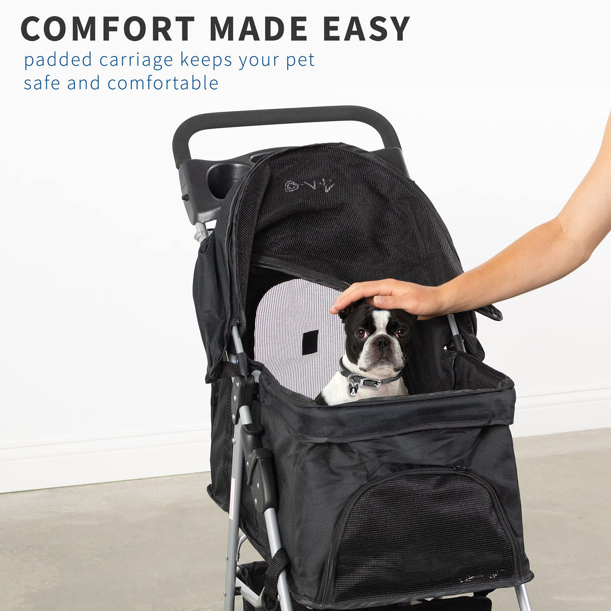 Black 4 Wheel Foldable Pet Stroller Y33266