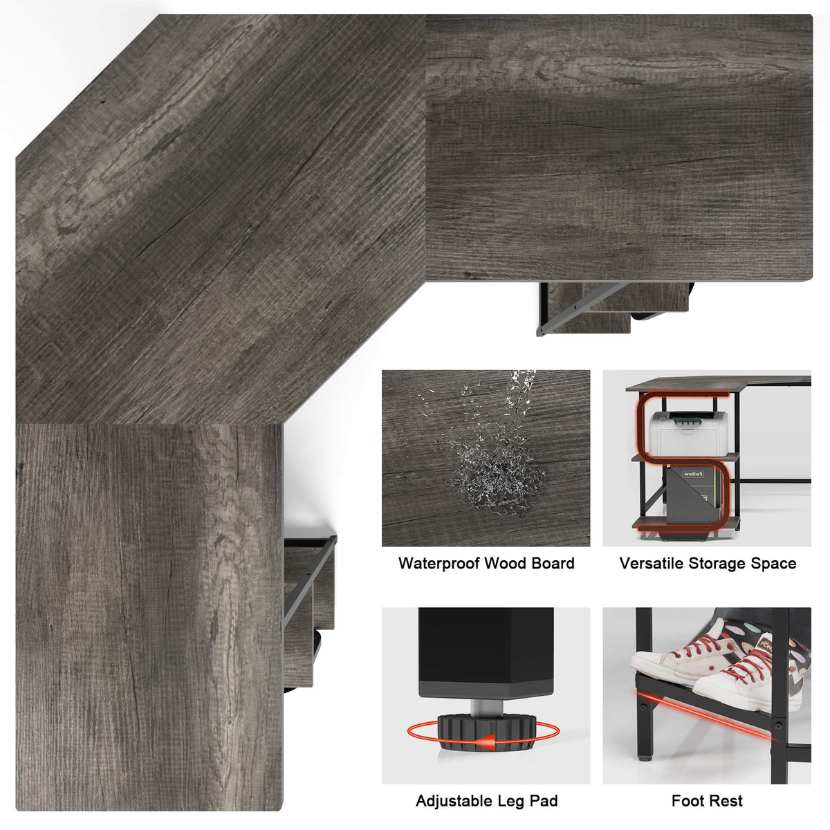 L Shaped Desk with Shelves F865