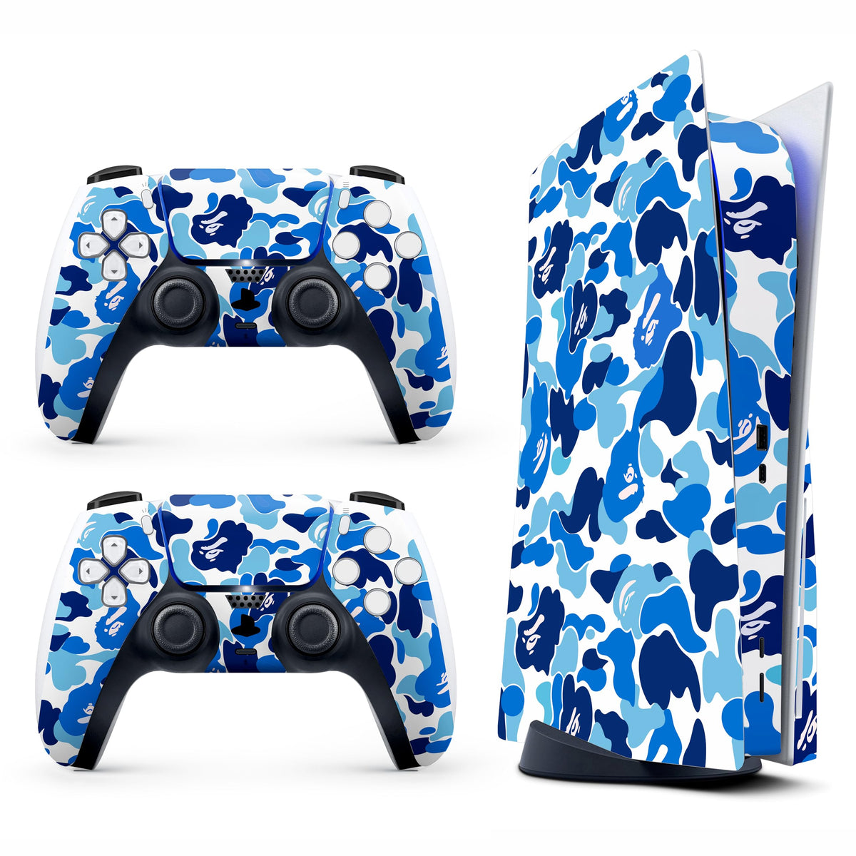 Blue Camo Game Console 5 Skin with 2 Controller Skins U74208